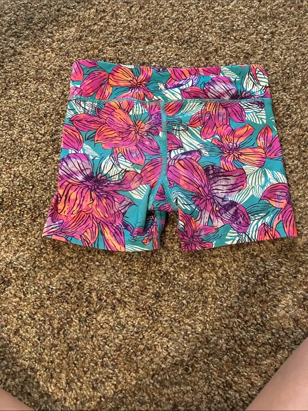 Old Navy Teal Floral Girls' Shorts with Pink & Orange Blooms